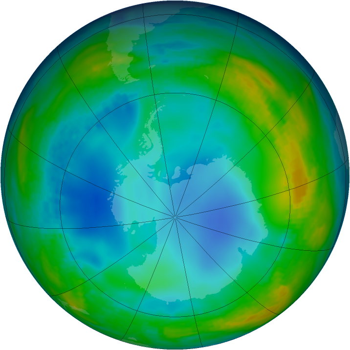 Antarctic ozone map for 19 June 1992
